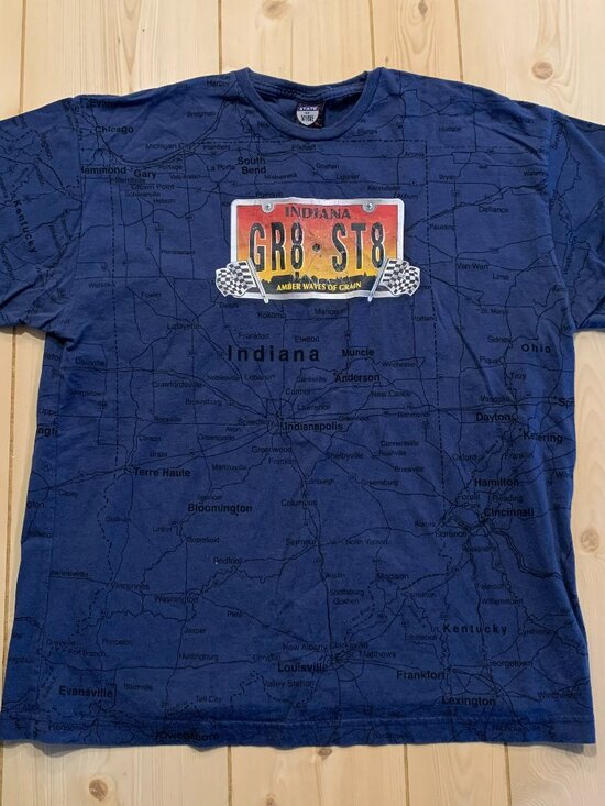 State of Mine Other - Vintage 90s State Of Mine Indiana Gr8 St8 AOP Map Amber Waves Of Grain T-Shirt L